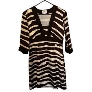 Milly Vintage Silk Brown Stripe Low Cut Short Dress